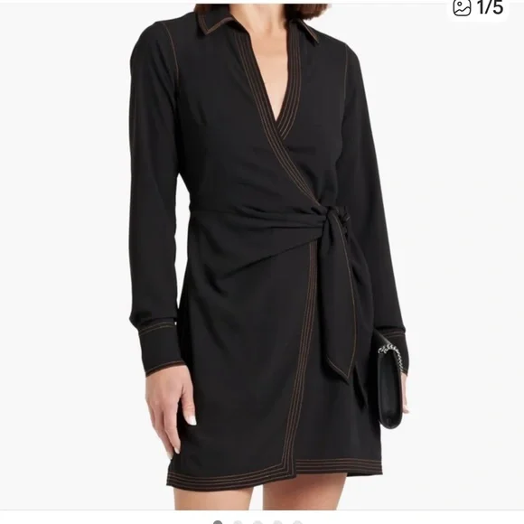 NWOT: Veronica Beard Lavella Topstitched Mini Wrap Dress in Black Size 4 - Picture 2 of 10